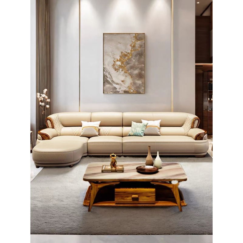 Office Furniture First - New Chinese-style Ebony Leather Sofa Corner