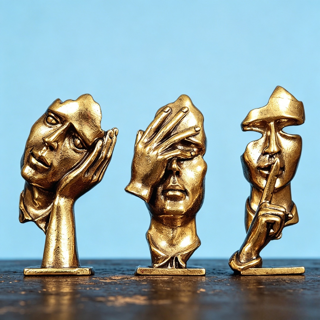 Office Furniture Solutions - Set of 3 Brass Abstract Face