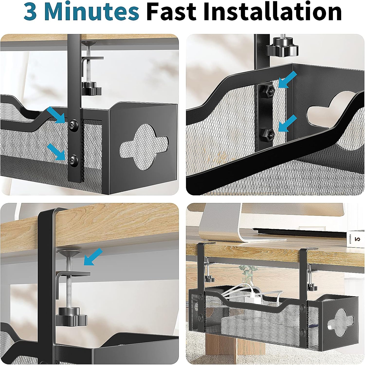 No Drill Under Desk Cable Mana - Cable Tray Under Desk review and price