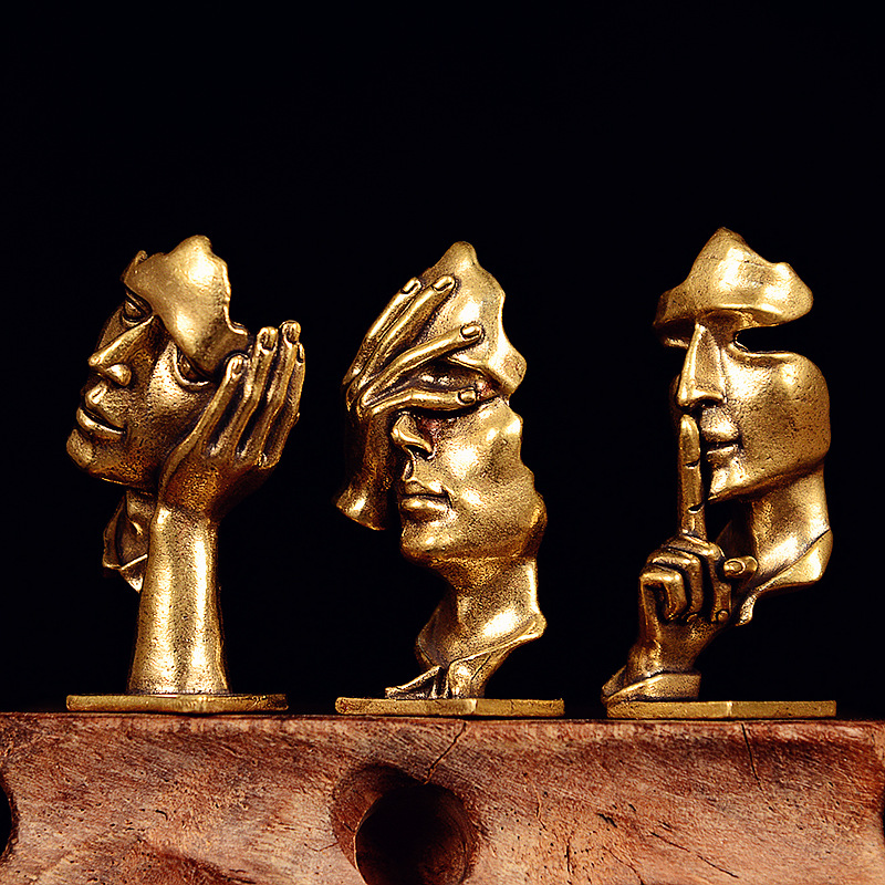 Set of 3 Brass Abstract Face S - Office Furniture Solutions review and price