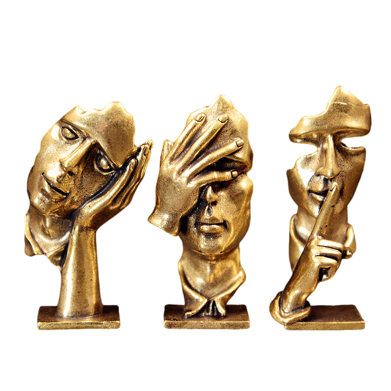 Set of 3 Brass Abstract Face S - Office Furniture Solutions review and price